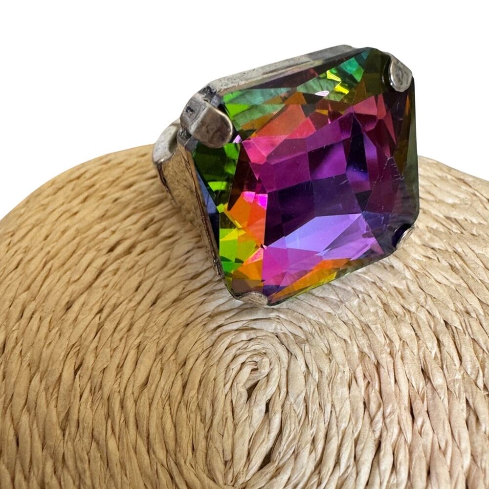 Volcano Crystal Statement Ring Iridescent AB Stretch Cocktail Ring NWOT